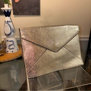 Rebecca Minkoff- Metallic Silver Envelope Clutch